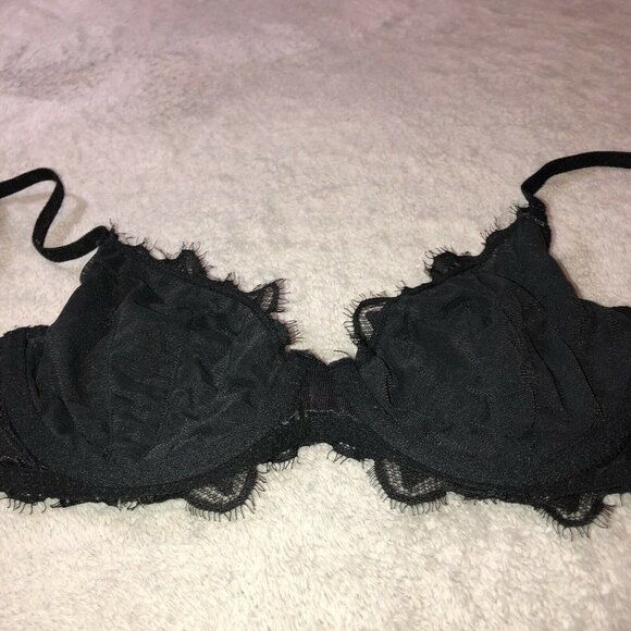 PINK Victoria's Secret Black Unlined Lace Underwire Bra Size 32D - Picture 5 of 9